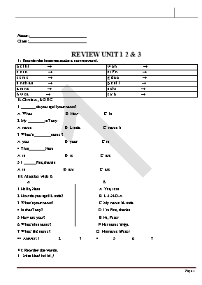 Ôn tập môn Tiếng Anh Lớp 3 - Unit 1+2+3